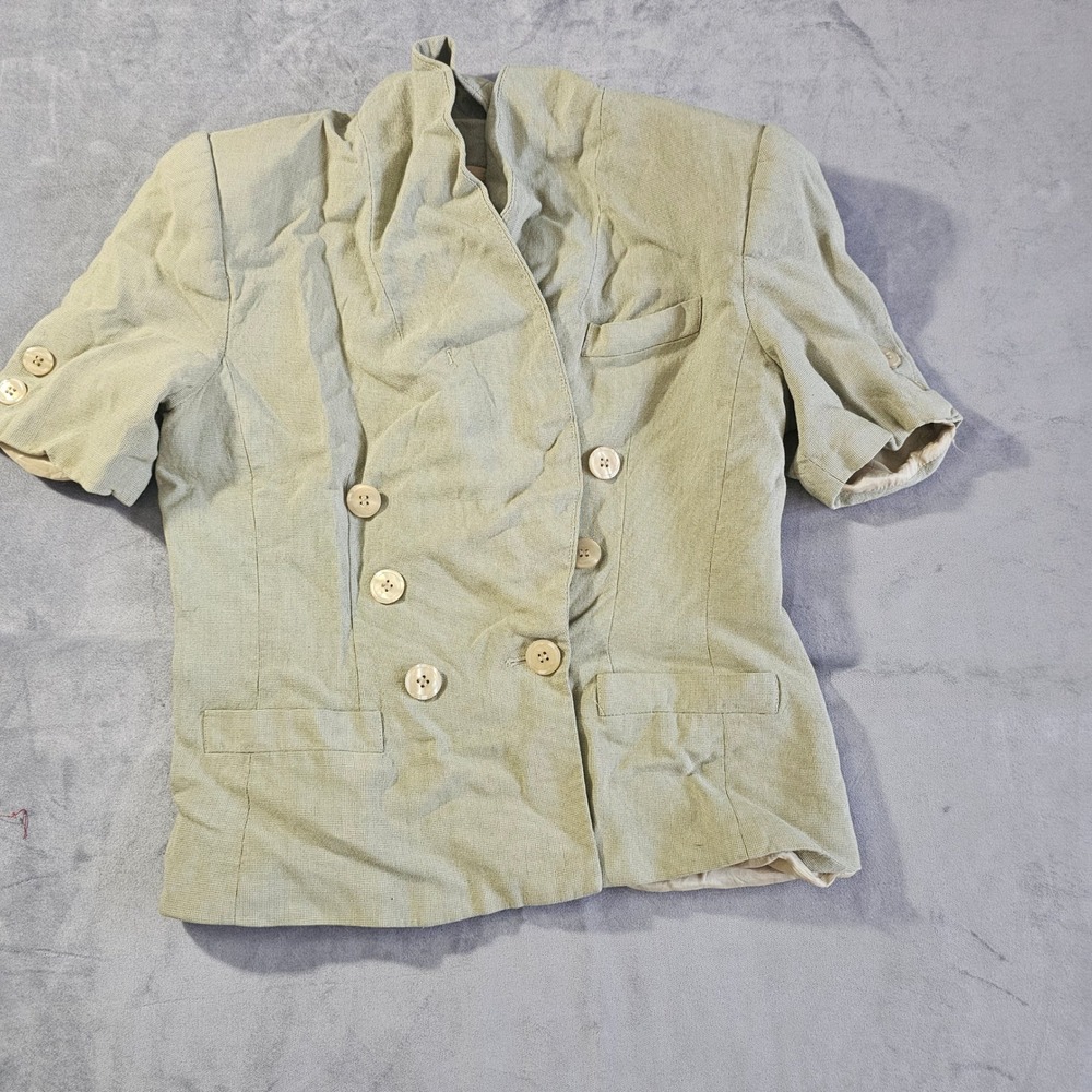 Kasper for ASL Womens Sage Green Linen Blend Short Sleeve Blazer Jacket Size 10